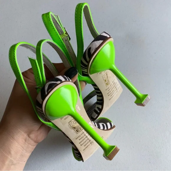Jeffrey Campbell 5.5 Lime Green Black White Zebra Single Strap Stiletto Heel - Picture 4 of 6